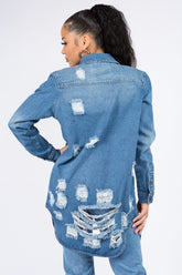 American Bazi Distressed Denim Shirt Jacket - Vintage Style for Everyday Wear